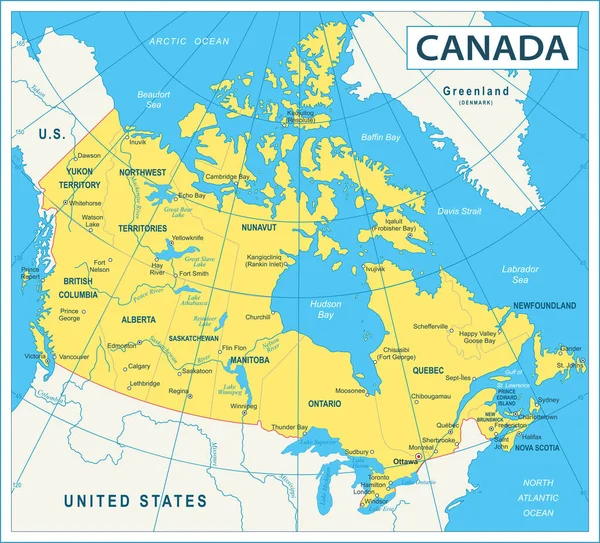 Mapa Kanady Velmi Podrobná Vektorová Ilustrace — Stockový vektor