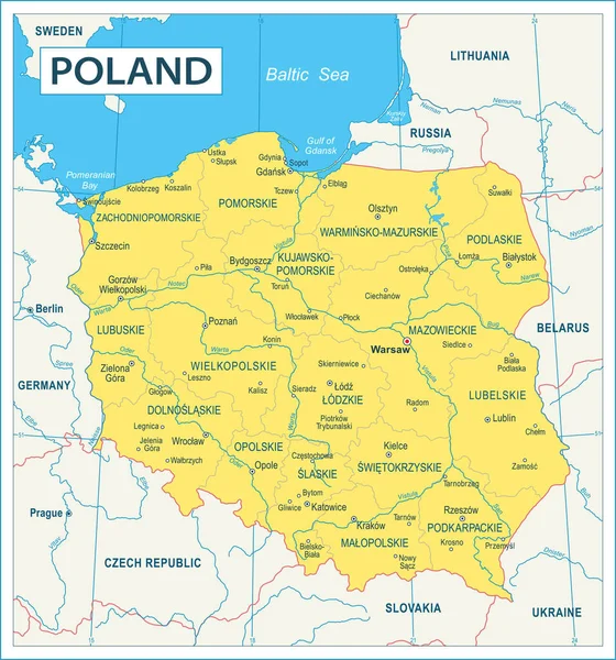 Mapa Polska Velmi Podrobná Vektorová Ilustrace — Stockový vektor