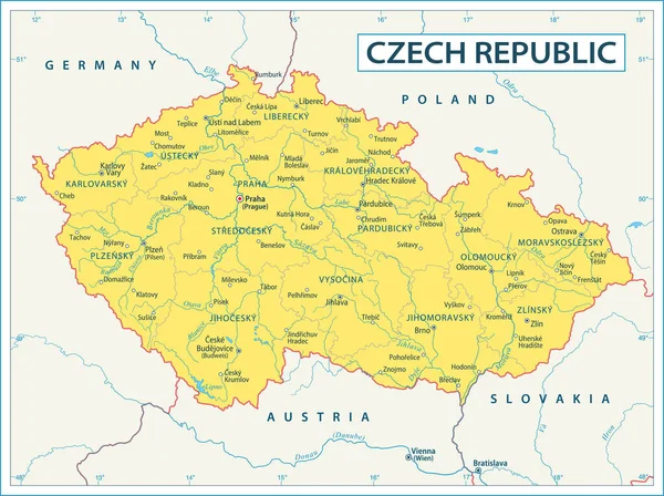 Mapa České Republiky Vysoká Detailní Vektorová Ilustrace — Stockový vektor