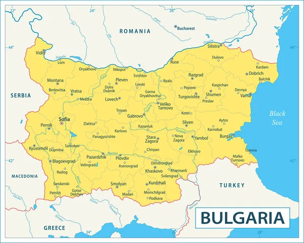 Karte Von Bulgarien Detaillierte Vektorillustration — Stockvektor
