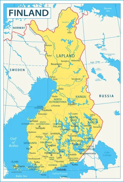 Карта Финляндии Высокодетальная Векторная Иллюстрация — стоковый вектор