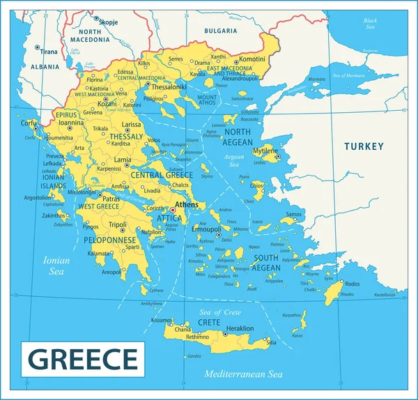 希腊地图 高度详细的矢量图解 — 图库矢量图片