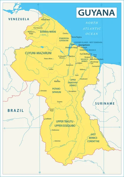 Mapa Guyana Ilustración Vectorial Altamente Detallada — Vector de stock