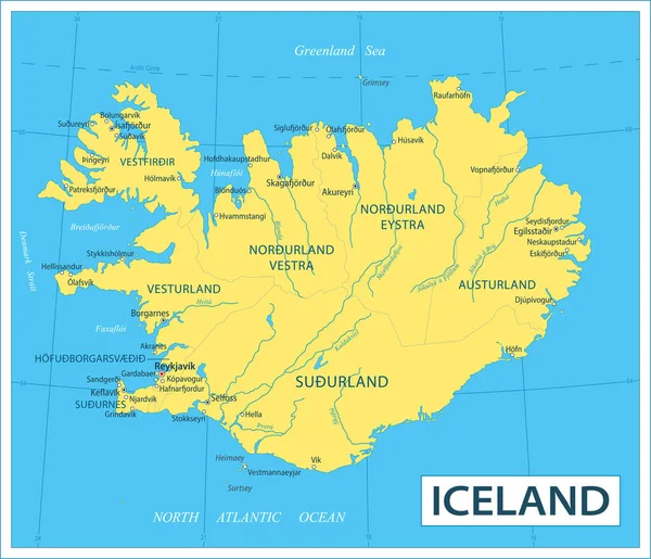 Χάρτης Της Ισλανδίας Εξαιρετικά Λεπτομερής Διανυσματική Απεικόνιση — Διανυσματικό Αρχείο