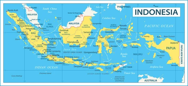 Χάρτης Της Ινδονησίας Εξαιρετικά Λεπτομερής Απεικόνιση Διάνυσμα — Διανυσματικό Αρχείο