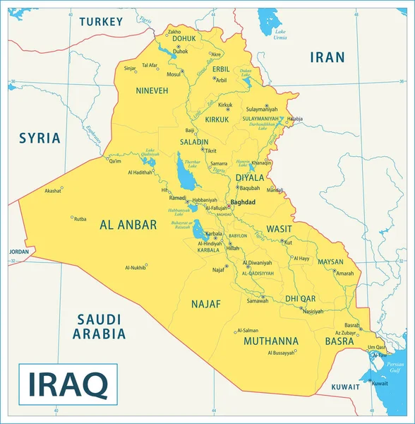 Irak Haritası Çok Ayrıntılı Vektör Illüstrasyonu — Stok Vektör