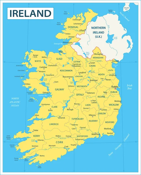アイルランド地図 アイルランド地図と旅行に出かけよう — ストックベクタ