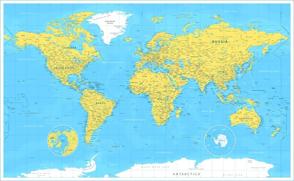 Карта Мира Высокодетальная Векторная Иллюстрация — стоковый вектор