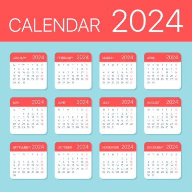 2024 Calendar Leaves Flat Set - Vector Illustration clipart