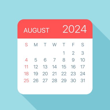 Ağustos 2024 Takvim Yaprağı - Vektör İllüstrasyonu