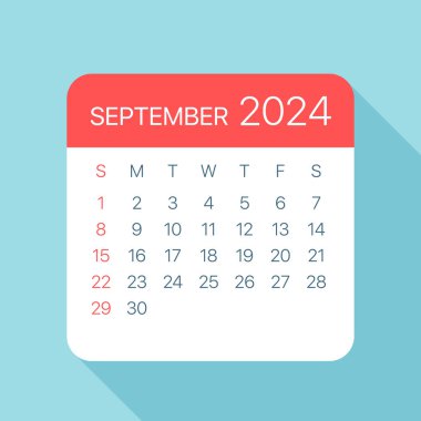 Eylül 2024 Takvim Yaprağı - Vektör İllüstrasyonu