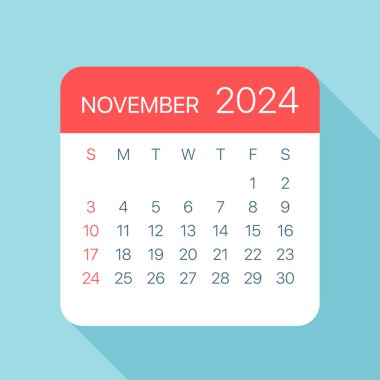 Kasım 2024 Takvim Yaprağı - Vektör İllüstrasyonu