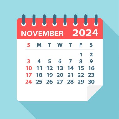Kasım 2024 Takvim Yaprağı - Vektör İllüstrasyonu