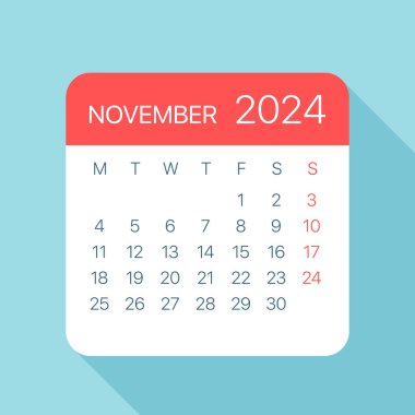 Kasım 2024 Takvim Yaprağı - Vektör İllüstrasyonu