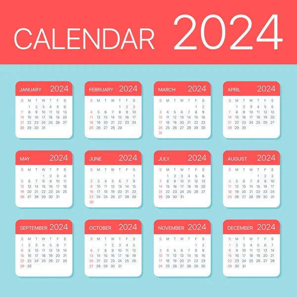 2024 Kalenderblätter Flach Gesetzt Vektorillustration — Stockvektor