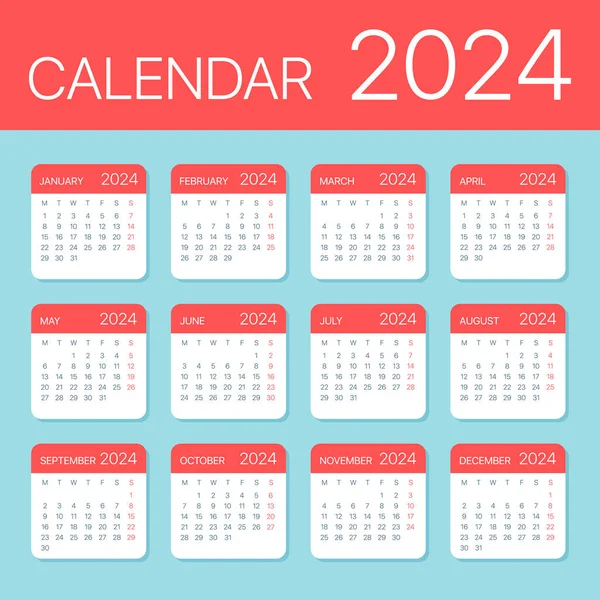2024カレンダーの葉フラットセット ベクトルイラスト — ストックベクタ