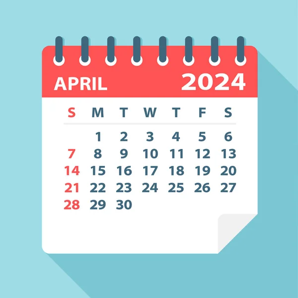 Aprilie 2024 Calendar Leaf Ilustrație Vectorială — Vector de stoc