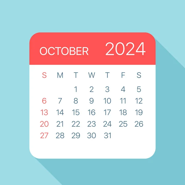 Octombrie 2024 Calendar Leaf Ilustrație Vectorială — Vector de stoc