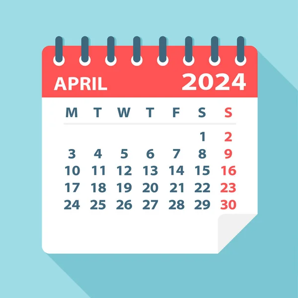 Aprilie 2024 Calendar Leaf Ilustrație Vectorială — Vector de stoc