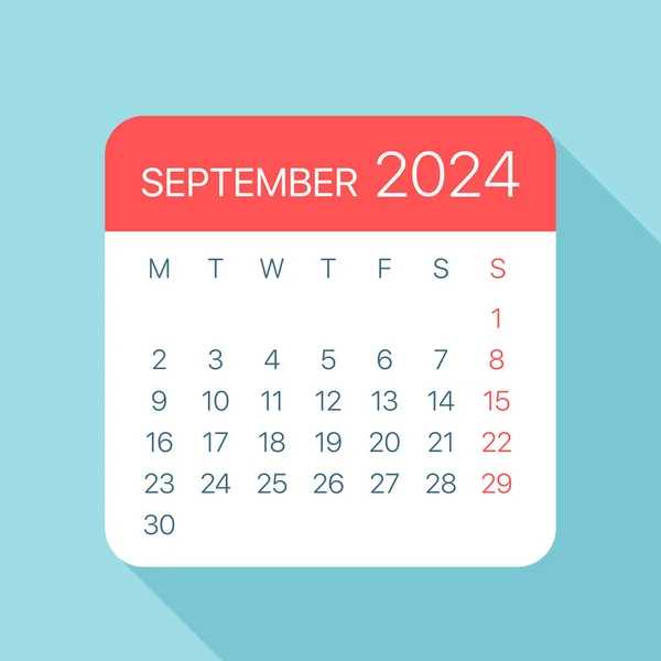 Septembrie 2024 Calendar Leaf Ilustrație Vectorială — Vector de stoc