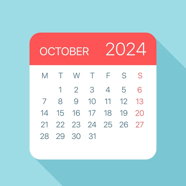 Octombrie 2024 Calendar Leaf Ilustrație Vectorială — Vector de stoc