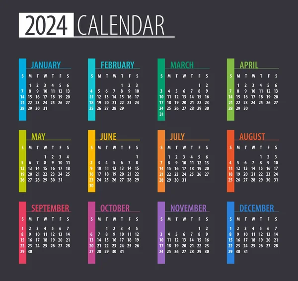 2024 Календар Ілюстрація Шаблон Знущайся Тиждень Починається Неділю — стоковий вектор
