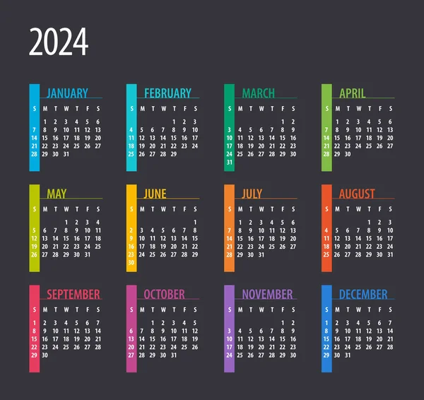 2024 Kalender Illustratie Sjabloon Maak Niet Druk Week Begint Zondag — Stockvector