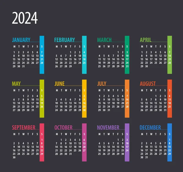 2024 Kalender Illustratie Sjabloon Maak Niet Druk Week Begint Maandag — Stockvector