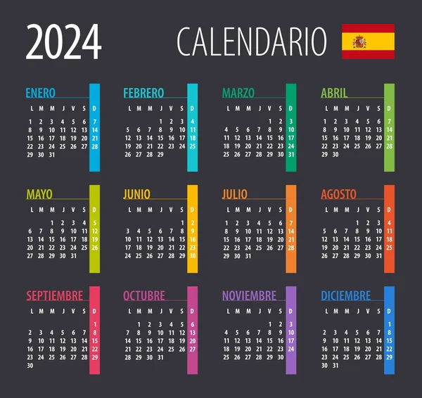 2024 Kalendář Ilustrace Šablona Vysmívej Španělská Verze — Stockový vektor