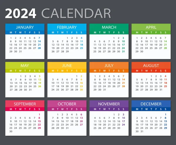 Calendario 2024 Lunes Inicio Semana Plantilla Vectorial — Archivo Imágenes Vectoriales