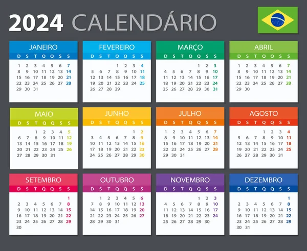 Vektorová Šablona Barevného Kalendáře 2024 Brazilská Verze — Stockový vektor