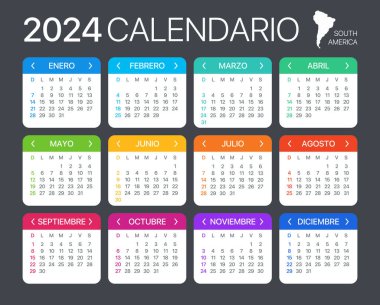 2024 Takvim - vektör illüstrasyonu - İspanyol Güney Latin Amerika Sürümü