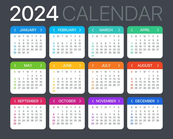 2024 Takvim Vektör Şablonu Grafik Çizimi Pazar Dan Pazartesi — Stok Vektör