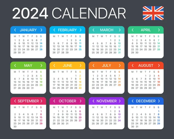 stock vector 2024 Calendar - vector template graphic illustration - United Kingdom version