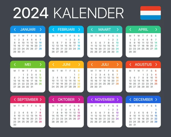 2024 Kalendář Vektorová Grafická Ilustrace Nizozemská Verze — Stockový vektor