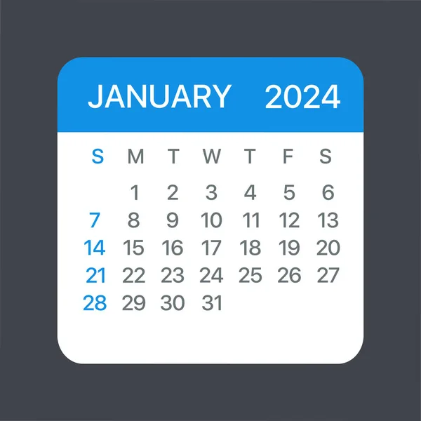 Styczeń 2024 Kalendarz Liść Wektor Szablon Graficzny Ilustracja — Wektor stockowy
