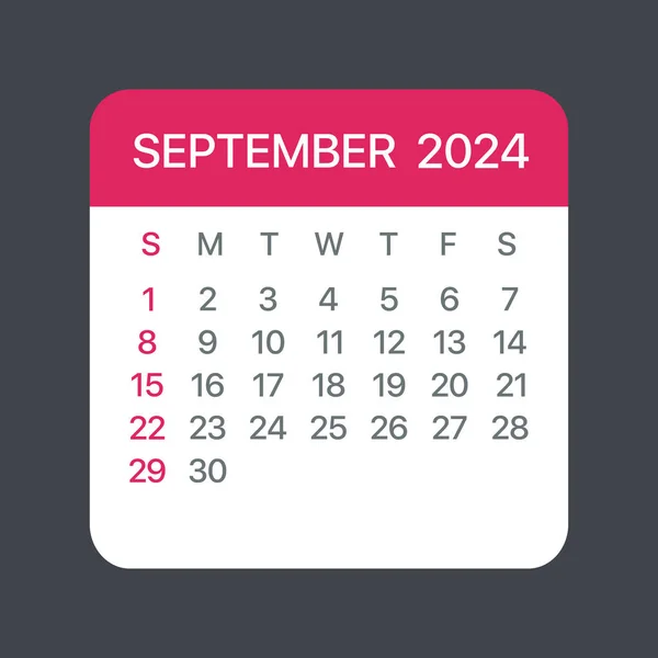 Wrzesień 2024 Kalendarz Liść Wektor Szablon Graficzny Ilustracja — Wektor stockowy