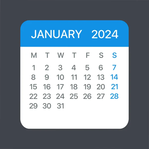 Styczeń 2024 Kalendarz Liść Wektor Szablon Graficzny Ilustracja — Wektor stockowy