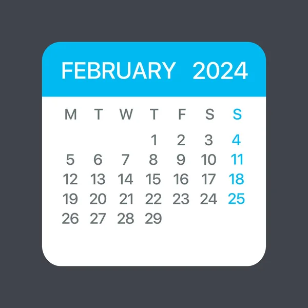 Februari 2024 Kalender Blad Vektormall Grafisk Illustration — Stock vektor