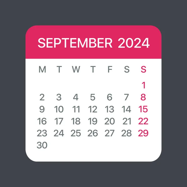 Eylül 2024 Takvim Yaprağı Vektör Şablonu Grafik Çizimi — Stok Vektör