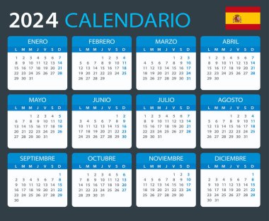 2024 Takvim - vektör şablonu grafik illüstrasyonu - İspanyolca sürümü