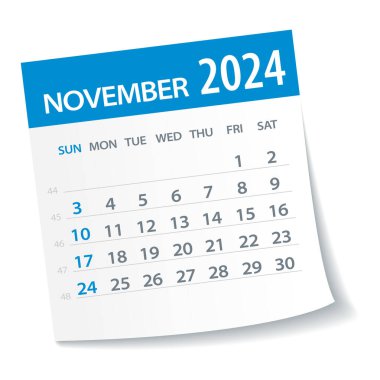 Kasım 2024 Takvim Yaprağı - Vektör İllüstrasyonu