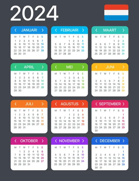 2024 Kalender Vectorsjabloon Grafische Illustratie Nederlandse Versie — Stockvector