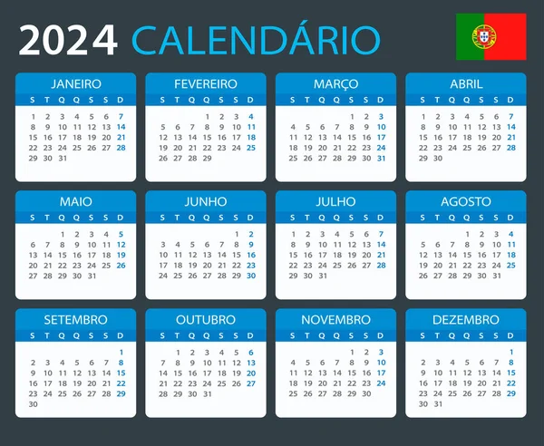 2024 Takvim Vektör Şablonu Grafik Çizimi Portekizce Sürüm — Stok Vektör