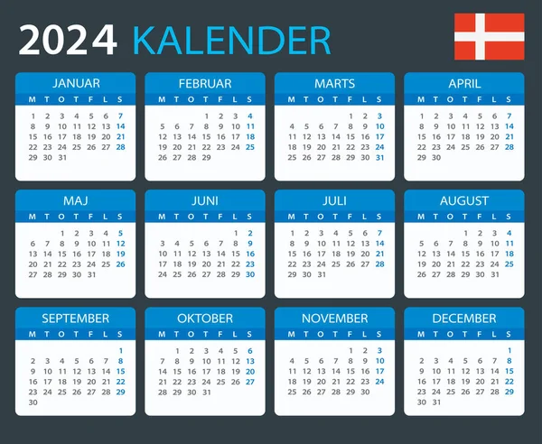 2024 Kalendář Vektorová Grafická Ilustrace Dánská Verze — Stockový vektor
