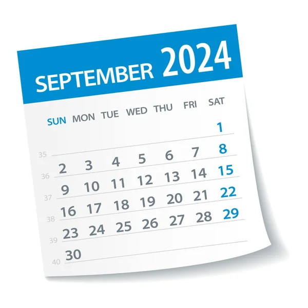 2024年9月カレンダー葉 週は月曜日に始まります ベクターイラスト — ストックベクタ