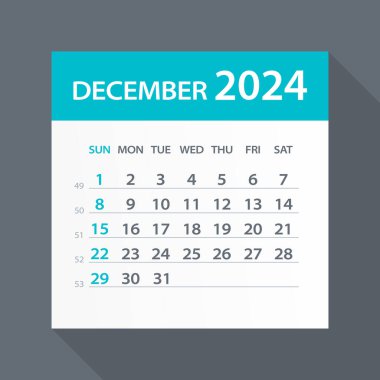 Aralık 2024 Yeşil Yaprak Takvimi - Vektör İllüstrasyonu