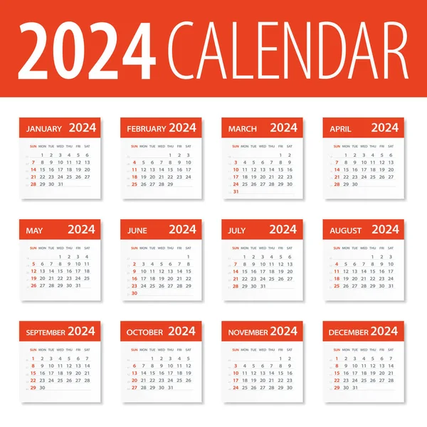 2024年カレンダー葉セット 株式イラスト — ストックベクタ