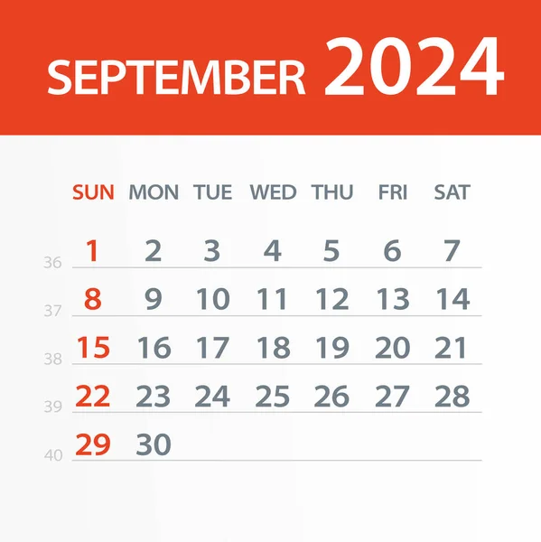 Septembrie 2024 Calendar Leaf Ilustrație Vectorială — Vector de stoc