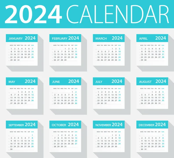 2024年カレンダー緑の葉セット ベクトルイラスト — ストックベクタ